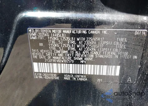 2014 Toyota Rav4 Le from USA, damaged, VIN 2T3ZFREV6EW102579